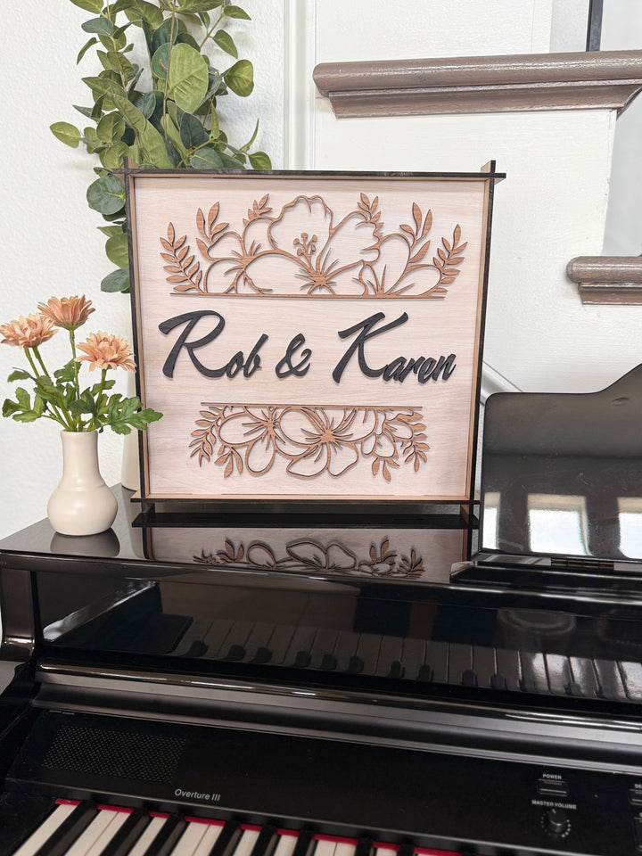 Tropical Flower Square Hatch Custom Name Sign