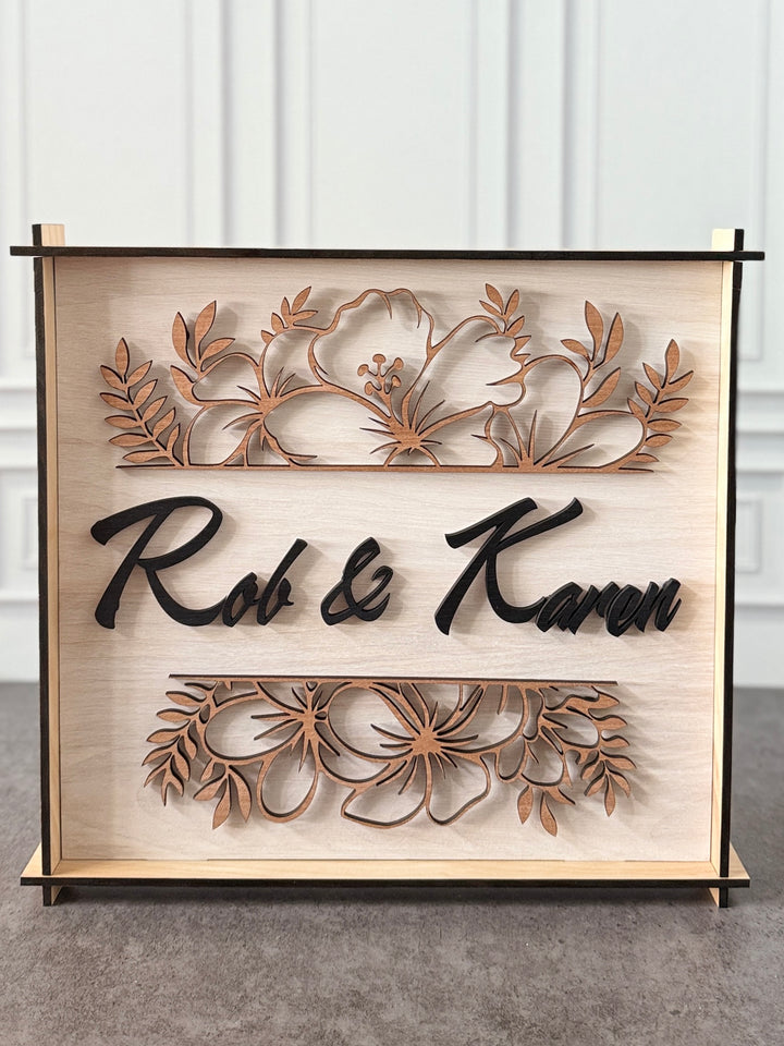 Tropical Flower Square Hatch Custom Name Sign