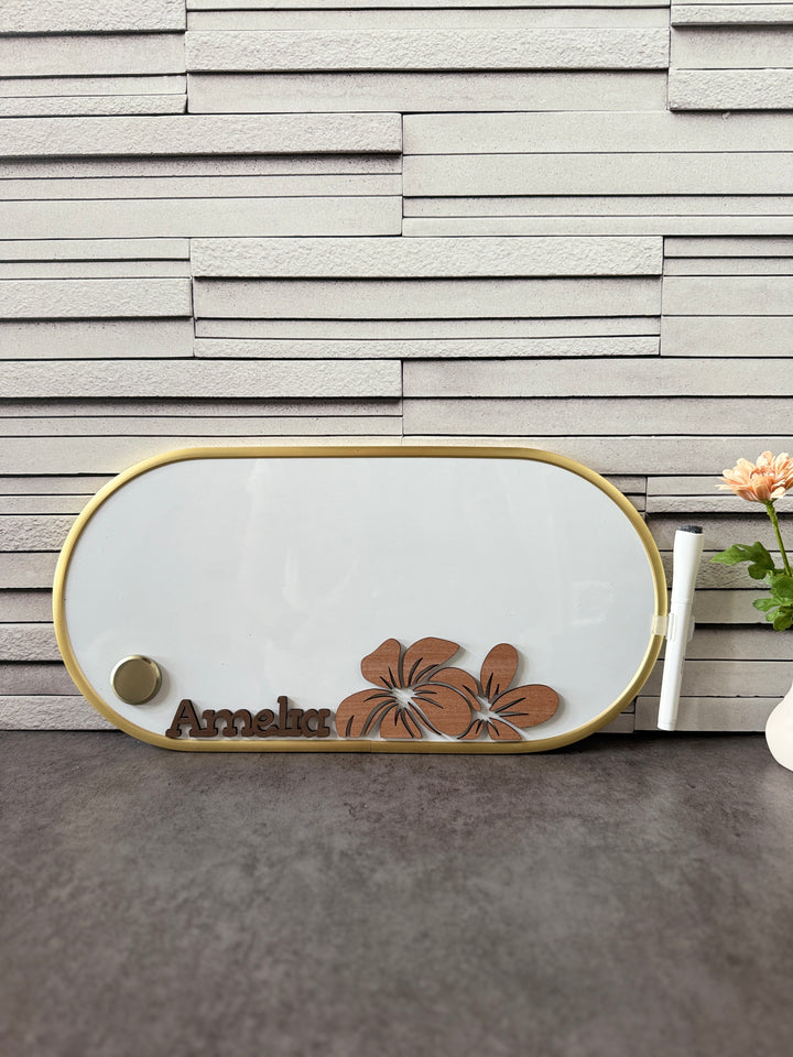 Custom Name- Dry Erase White Board with Wood Flowers