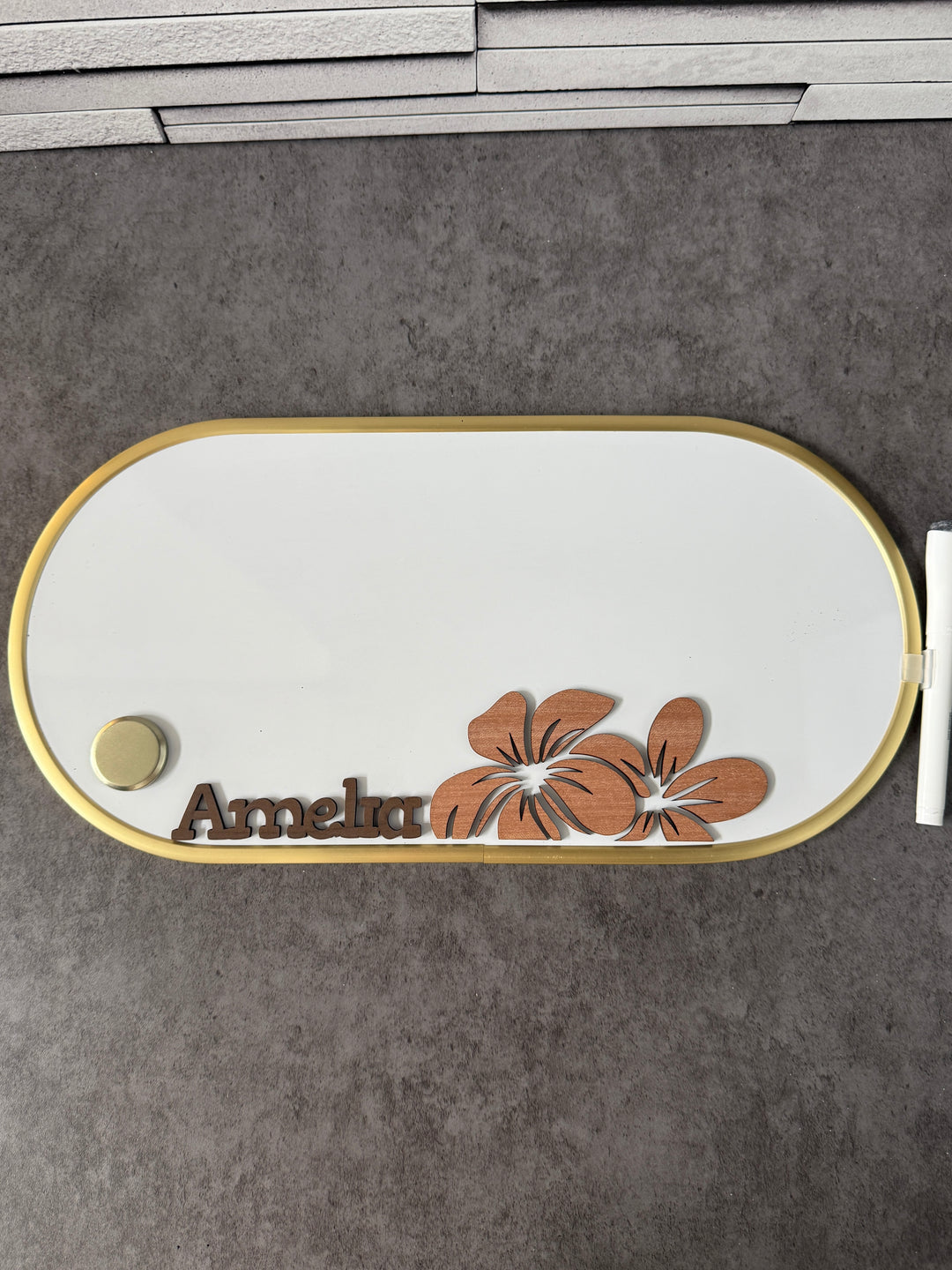 Custom Name- Dry Erase White Board with Wood Flowers