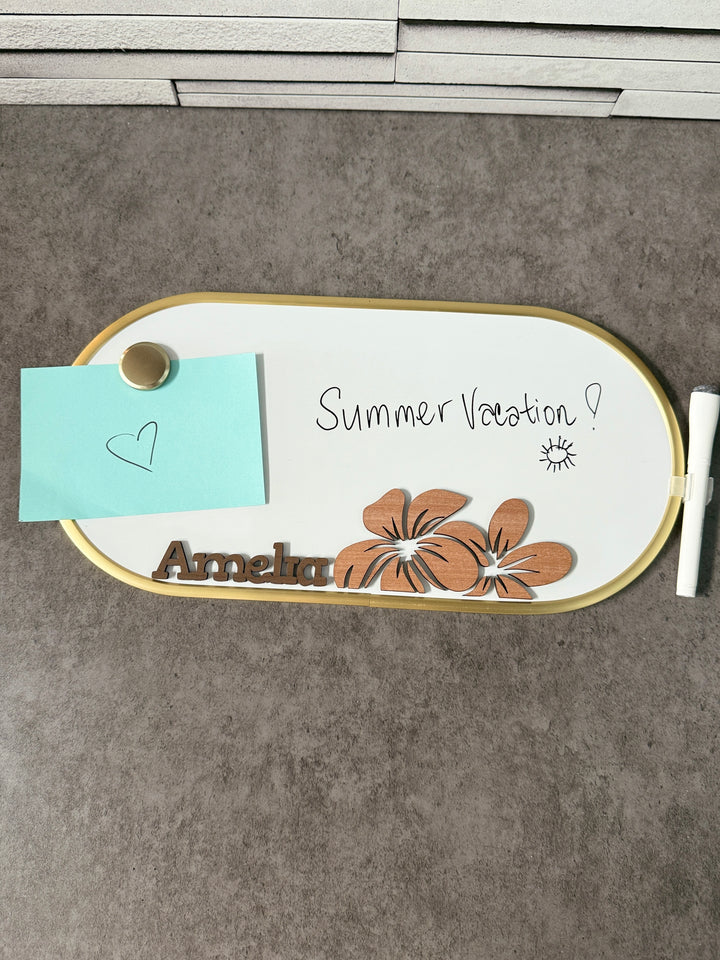 Custom Name- Dry Erase White Board with Wood Flowers