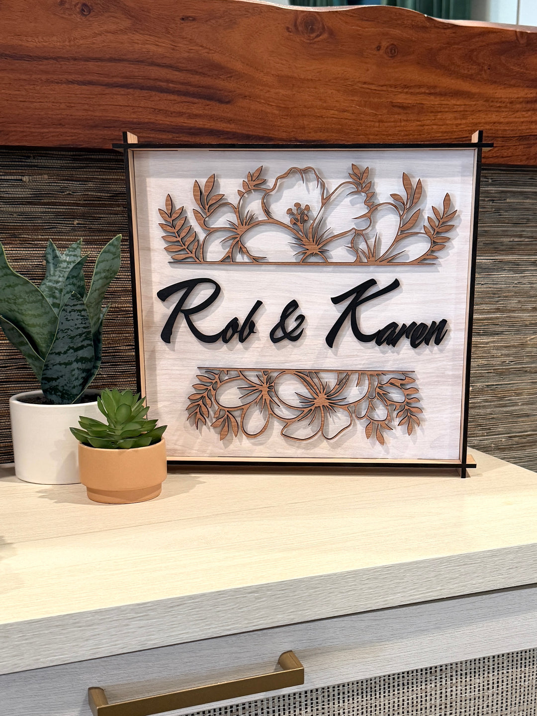 Tropical Flower Square Hatch Custom Name Sign