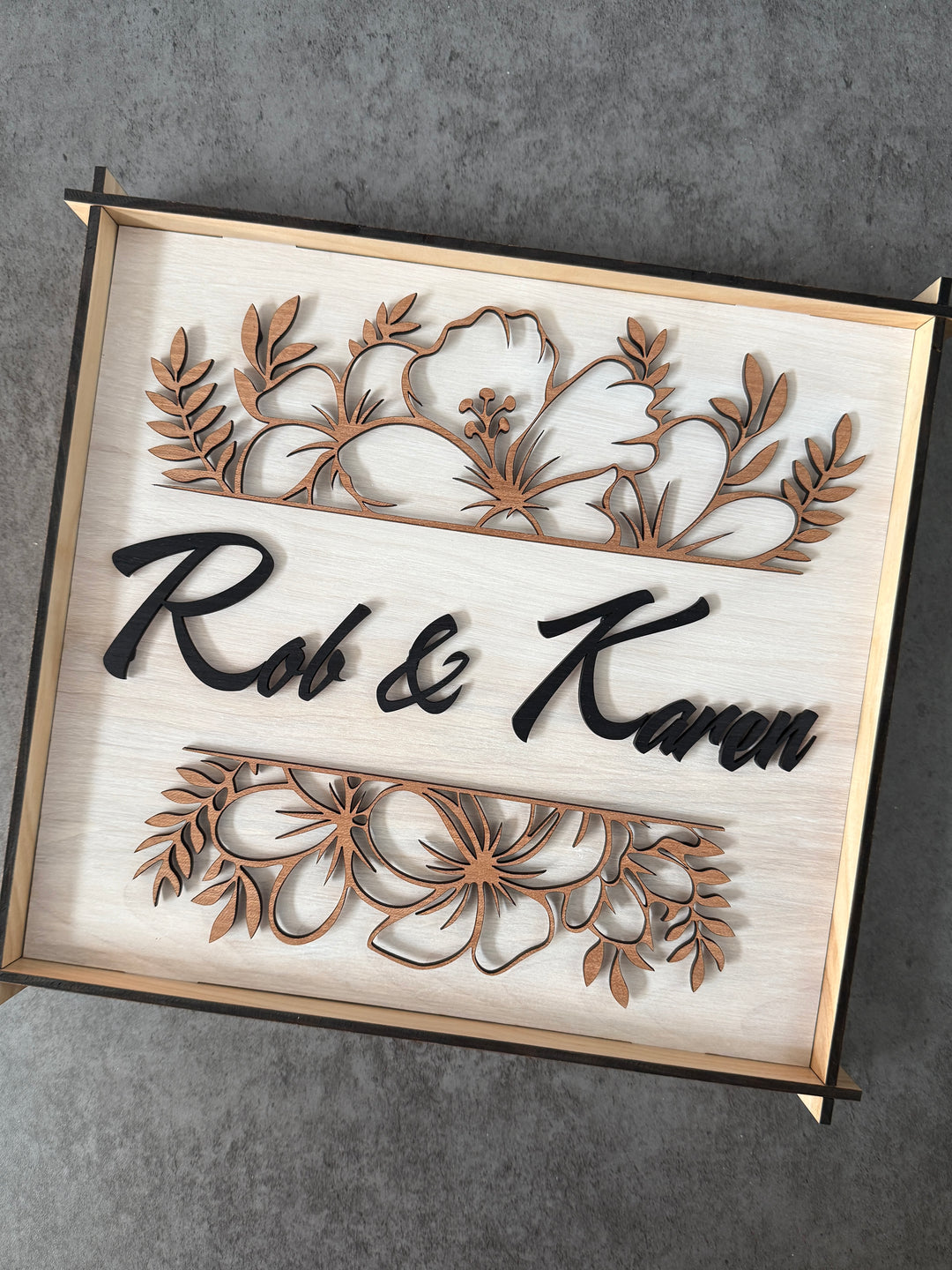 Tropical Flower Square Hatch Custom Name Sign