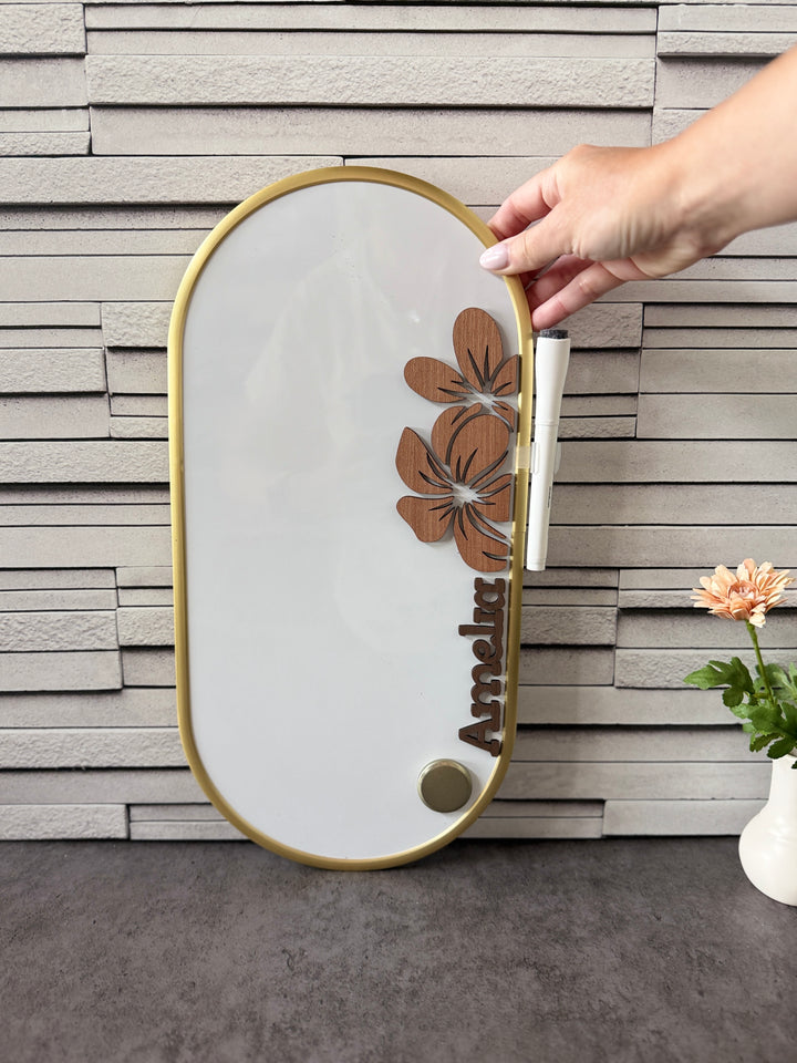 Custom Name- Dry Erase White Board with Wood Flowers