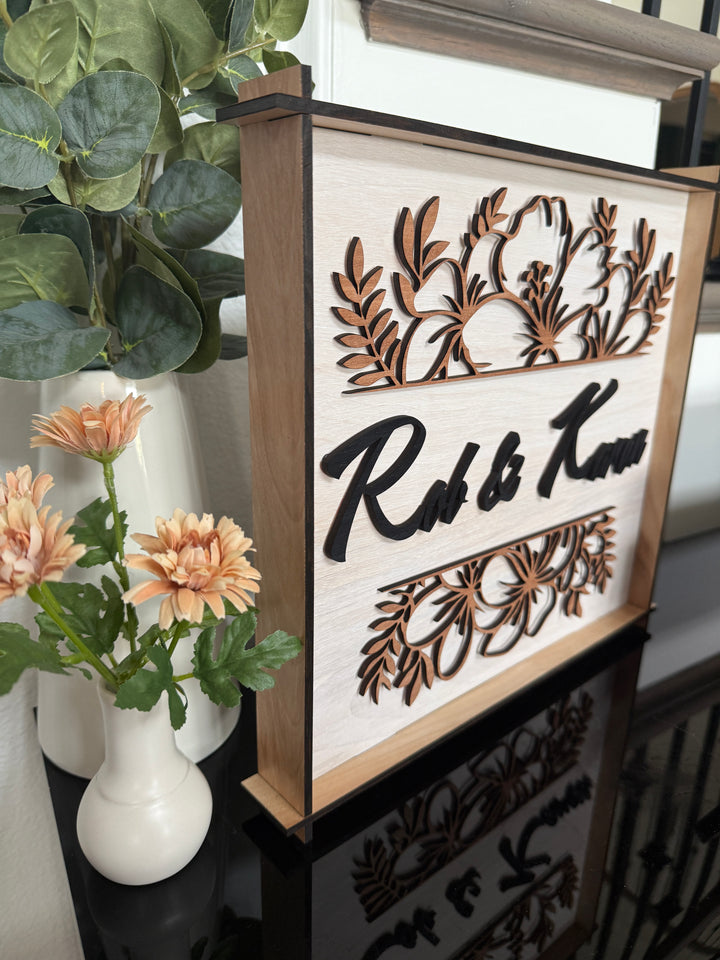 Tropical Flower Square Hatch Custom Name Sign