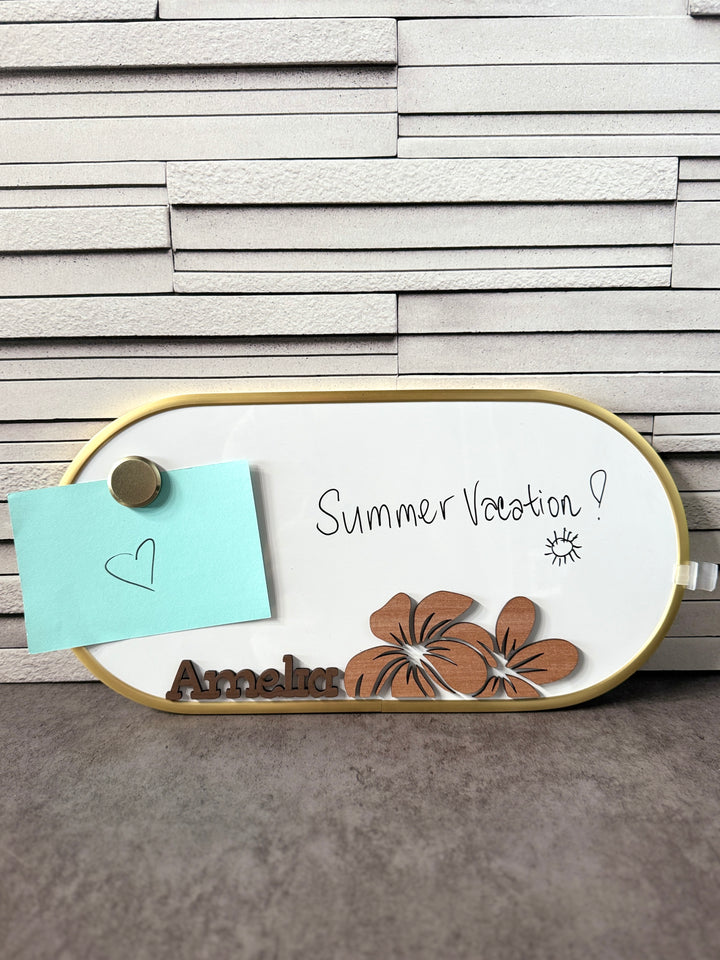 Custom Name- Dry Erase White Board with Wood Flowers