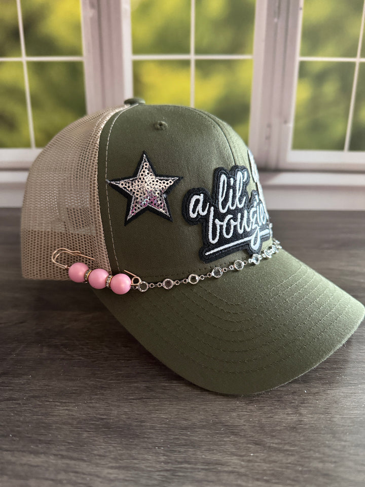 A lil Bougie- Green and Tan Hat with jewelry