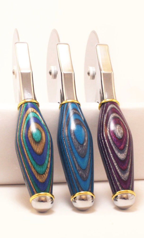 Pizza Cutter- Stainless Steel, Handcrafted Multi Color Wood Handle