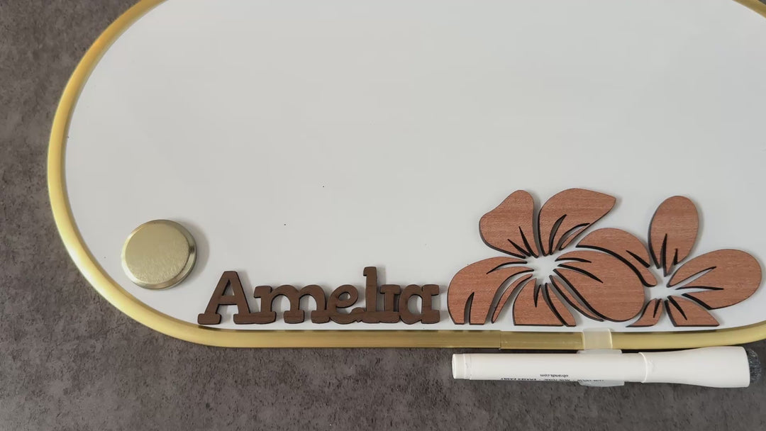 Custom Name- Dry Erase White Board with Wood Flowers