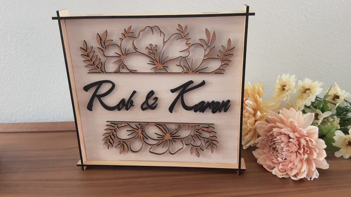 Tropical Flower Square Hatch Custom Name Sign